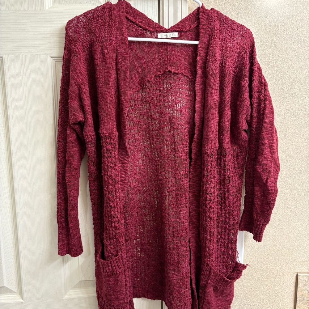 Maurices Maroon Open Knit Cardigan